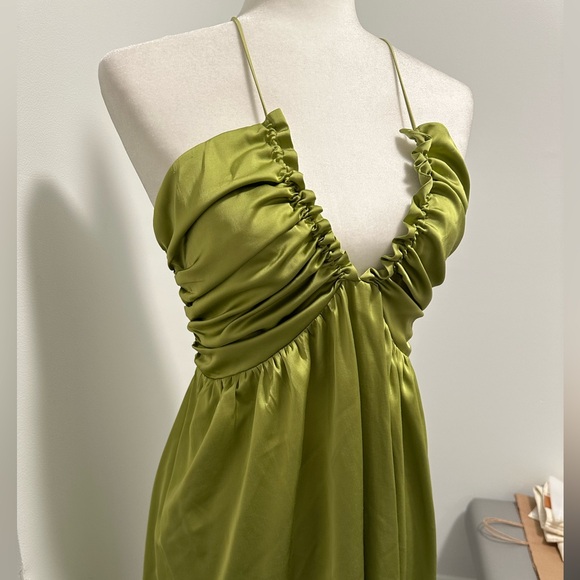 Abercrombie & Fitch | lettuce green satin ruffle halter dress - Picture 2 of 5